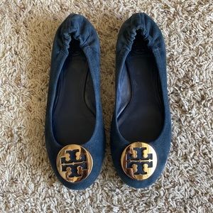 Navy Velvet Tory Burch Ballet Flats